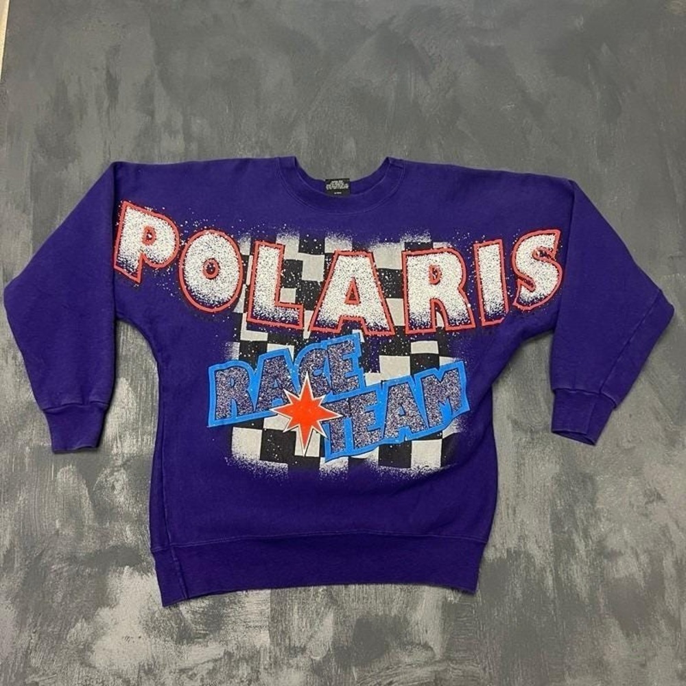 Vintage Polaris Sweatshirt Mens Medium Purple 1990s Race Team Snowmobile